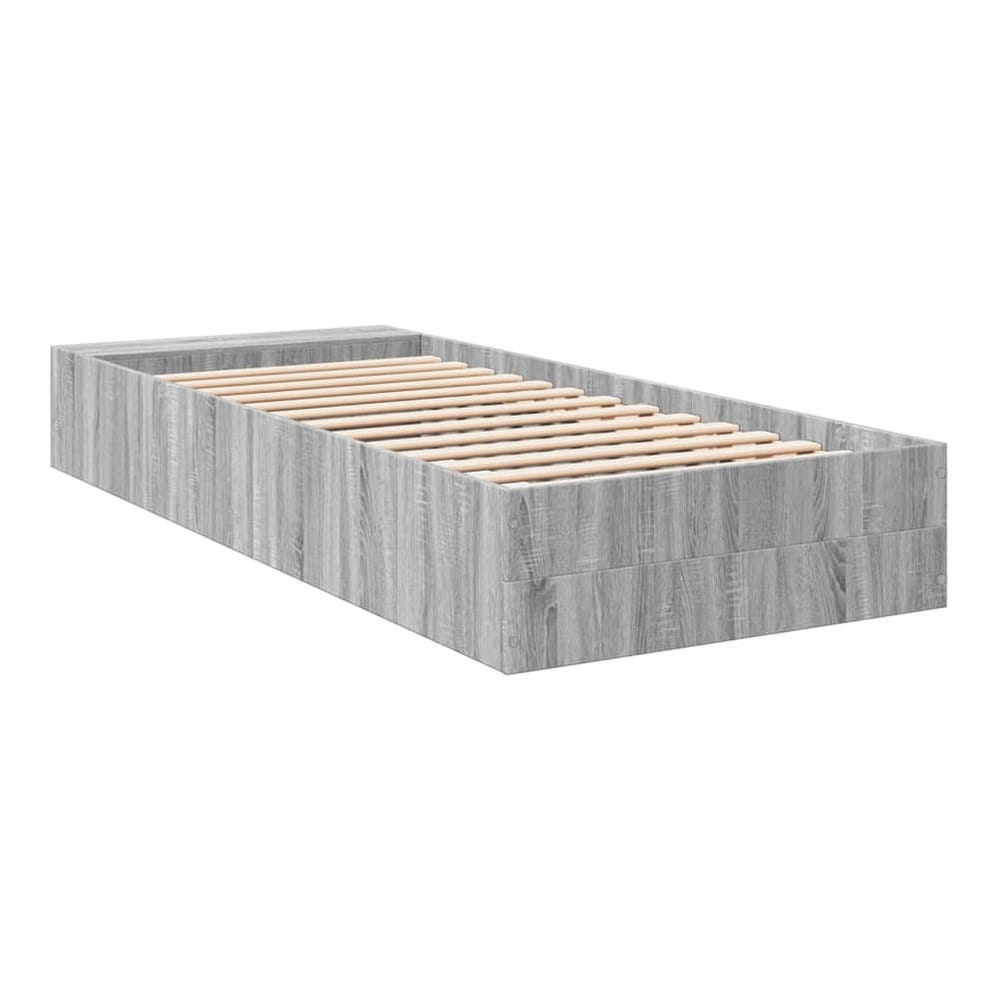 Front view of the grey Sonoma bed frame without mattress