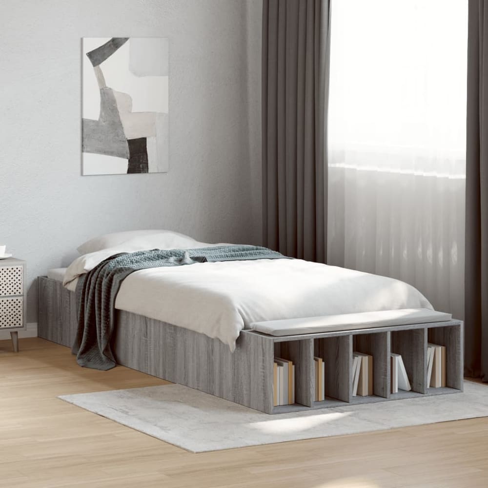 vidaXL Bed Frame without Mattress Grey Sonoma Small Single in a bedroom setting