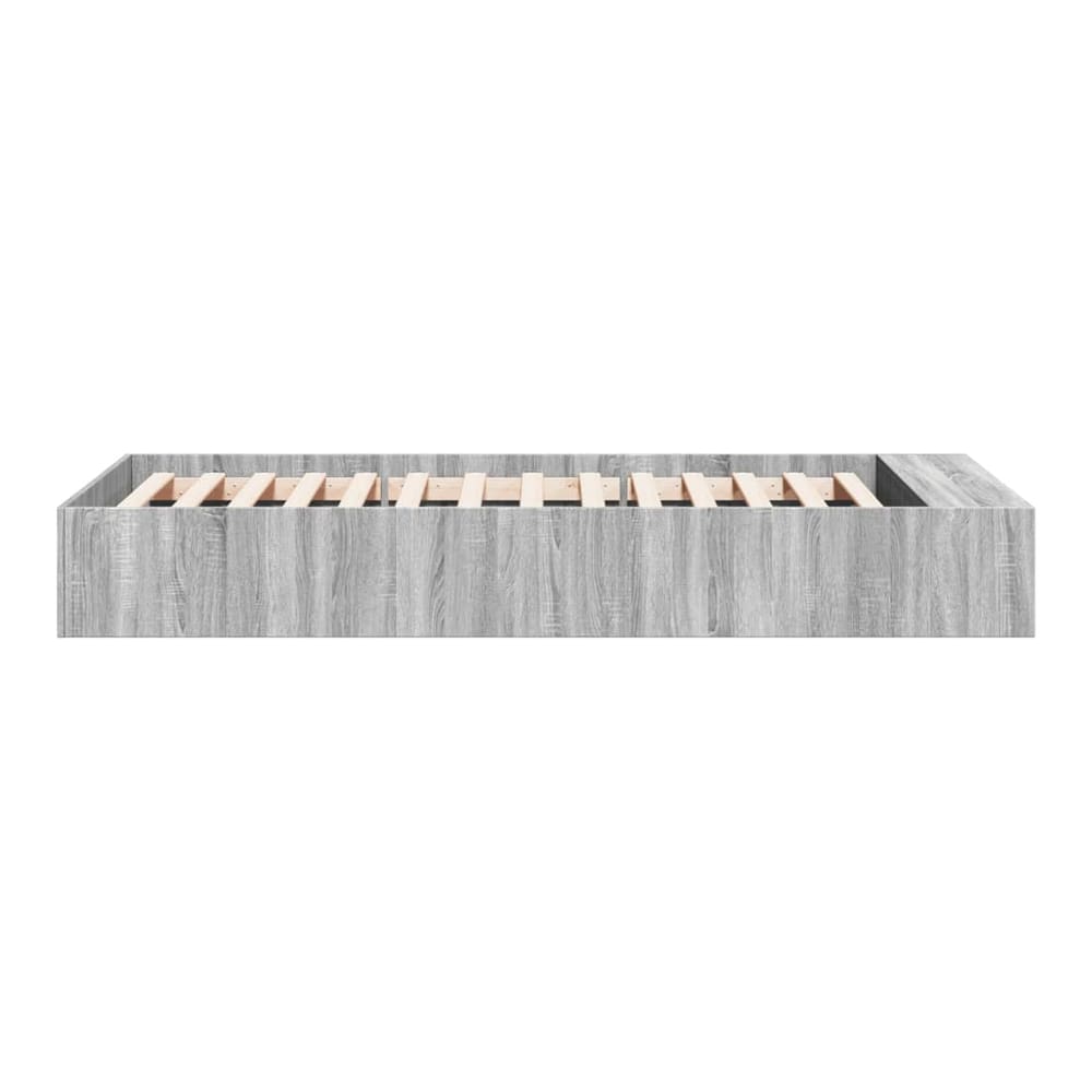 Side view of the grey Sonoma bed frame without mattress