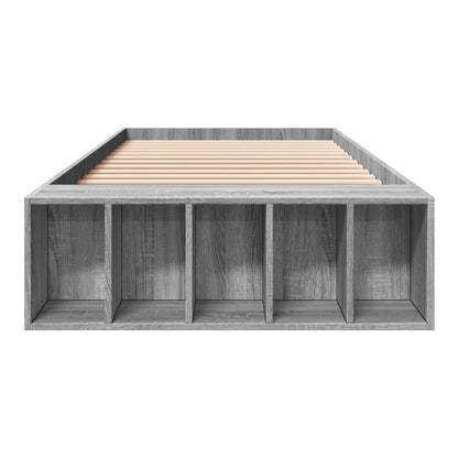Close-up of the grey Sonoma bed frame showing the storage cubbies