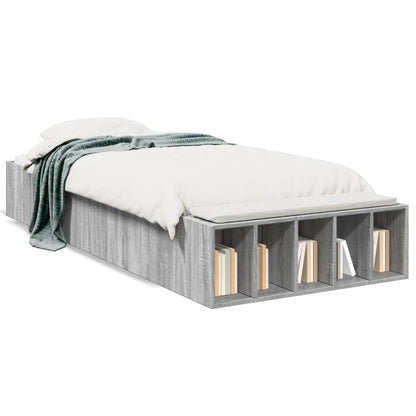 Grey Sonoma small single bed frame with built-in storage shelves