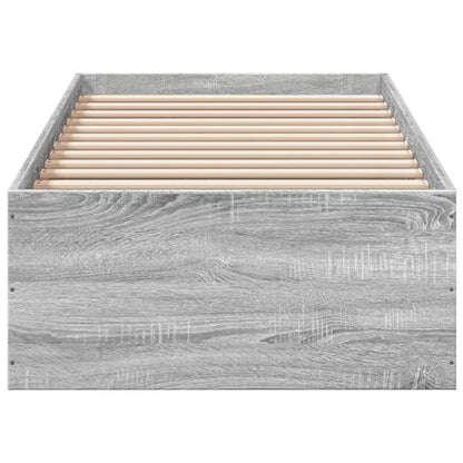 Close up of the wooden slats inside the grey bed frame