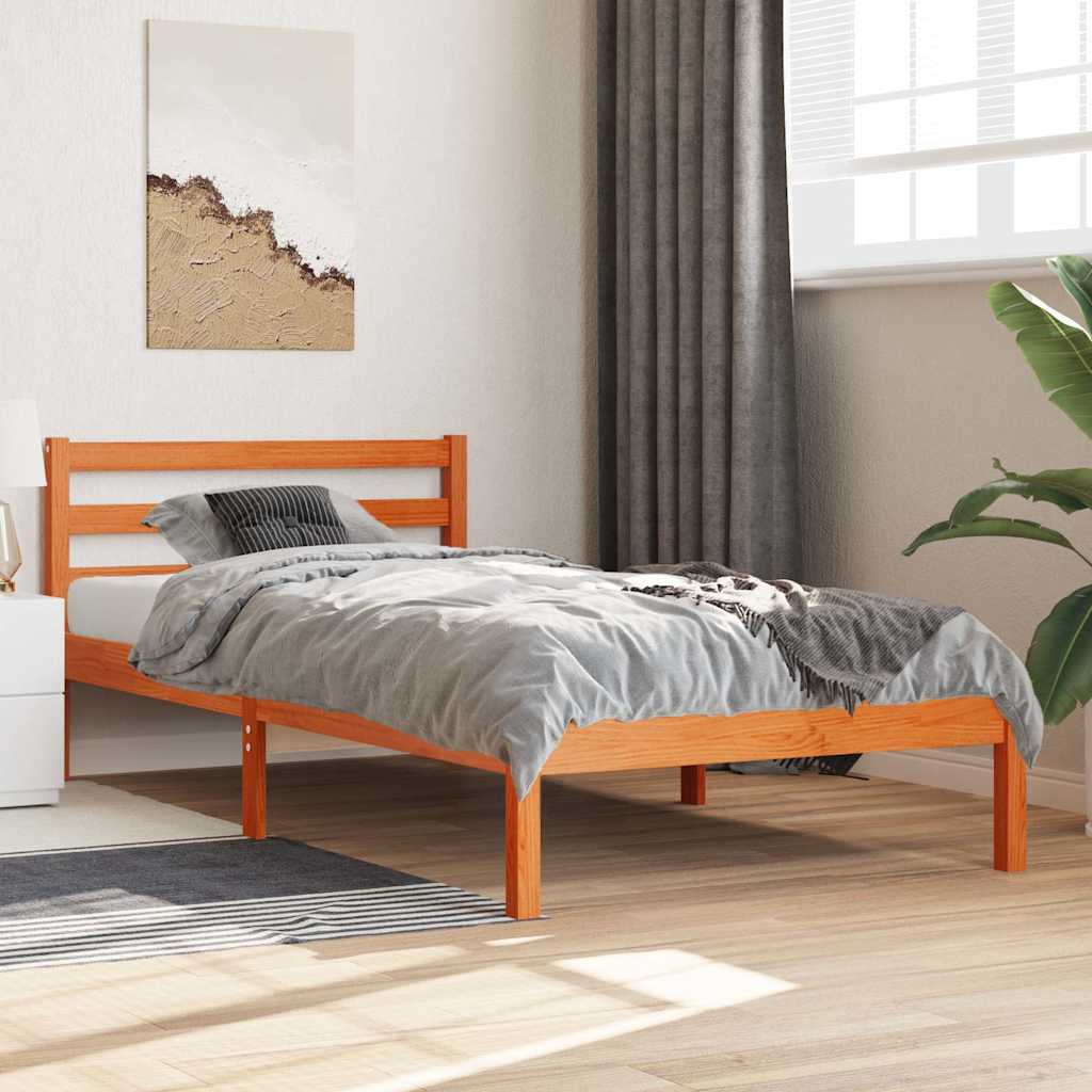Bed Frame without Mattress Solid Wood Pine Wax brown 75 x 190 cm