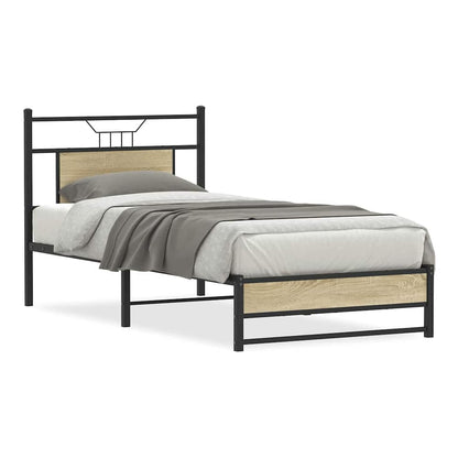 vidaXL Bed Frame without Mattress Sonoma Oak Engineered Wood with a metal frame and wooden effect panels