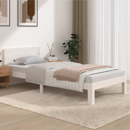 vidaXL Bed Frame without Mattress White Solid Wood Pine in a bright bedroom with a rug and bedding