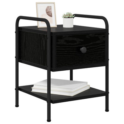 The bedside table styled with a small picture frame and a succulent plant on top