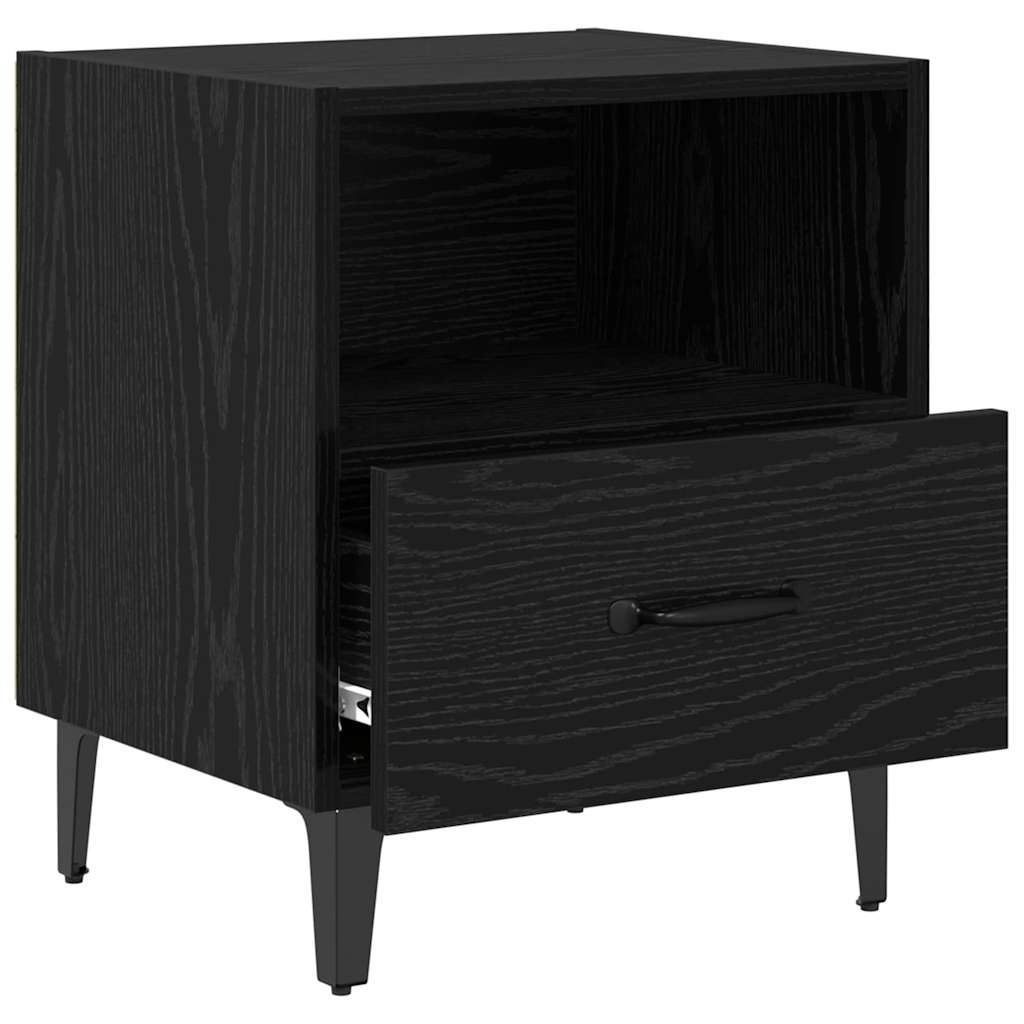 Bedside table with the drawer pulled out to show the interior