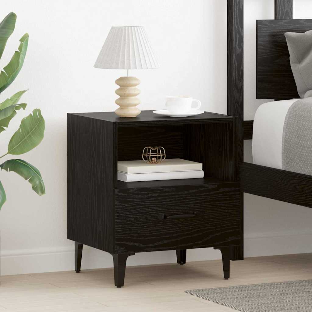 vidaXL Bedside Cabinet 2 pcs Black Oak with a drawer and open shelf