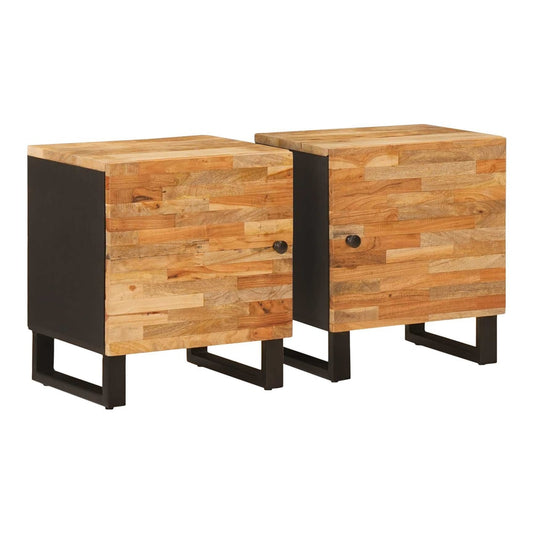 vidaXL Bedside Cabinet 2 pcs Brown Solid Mango Wood set standing side by side on a white background