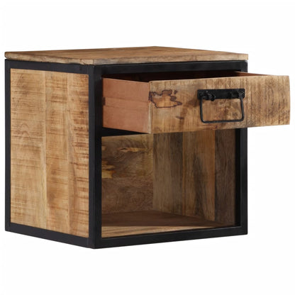 The bedside cabinet with the drawer open showing the inside space