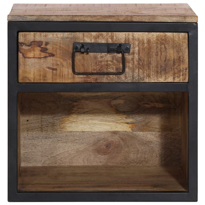The bedside cabinet from the front with the drawer closed and an open shelf below