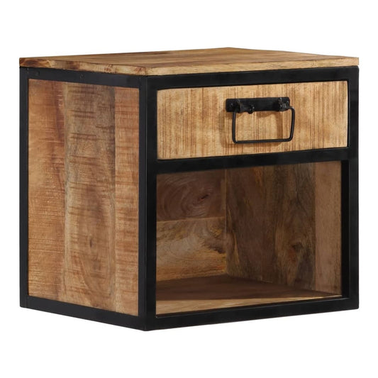 vidaXL Bedside Cabinet Solid Wood Mango with a drawer and an open shelf below