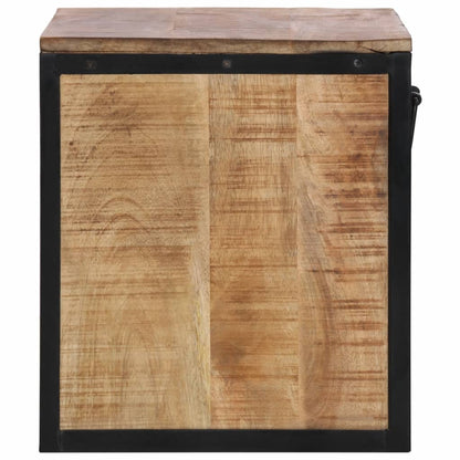 The bedside table from the side, showing the solid wood mango construction