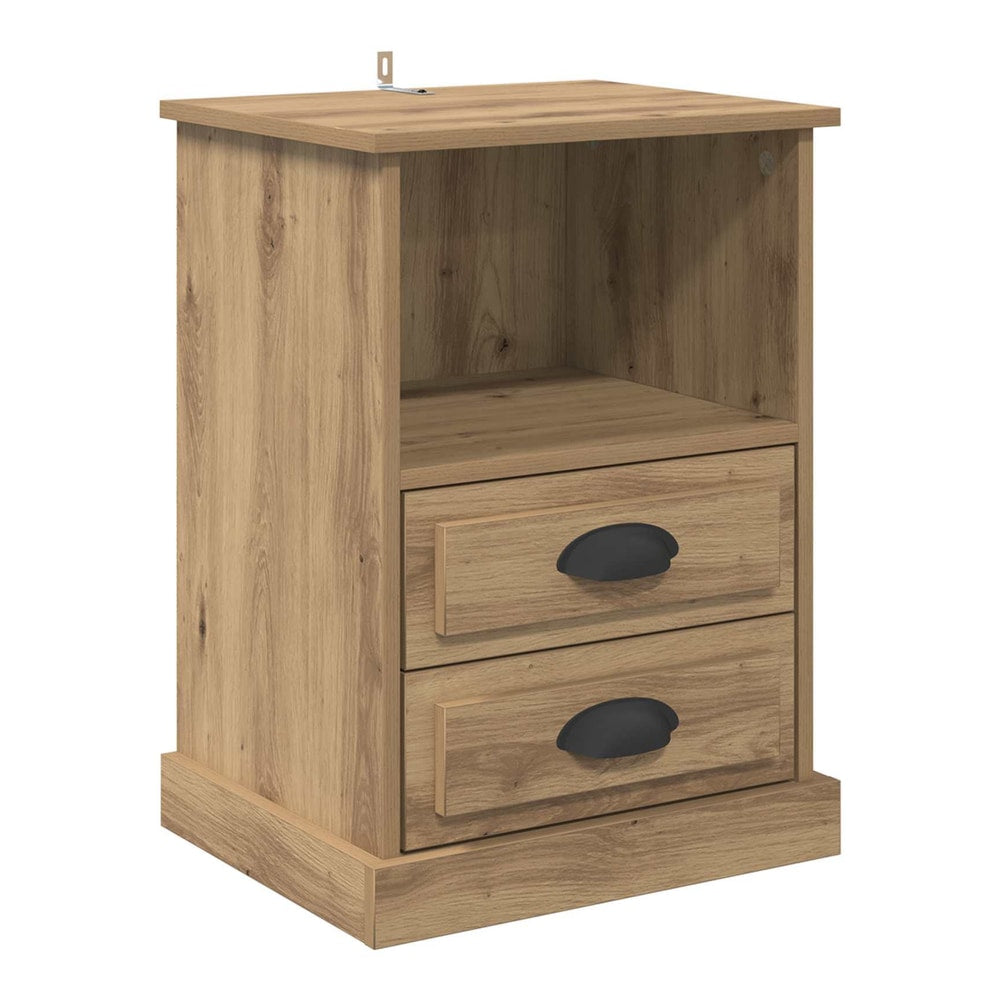 The bedside cabinet with two drawers and an open shelf, shown from the front