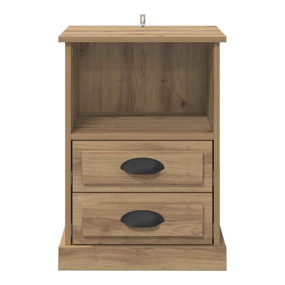 The bedside cabinet from the front, with drawers slightly ajar