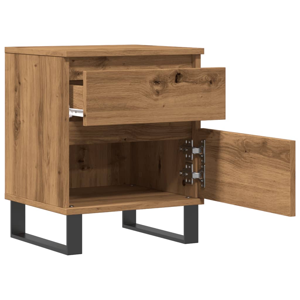 The bedside table with the top drawer and lower door open