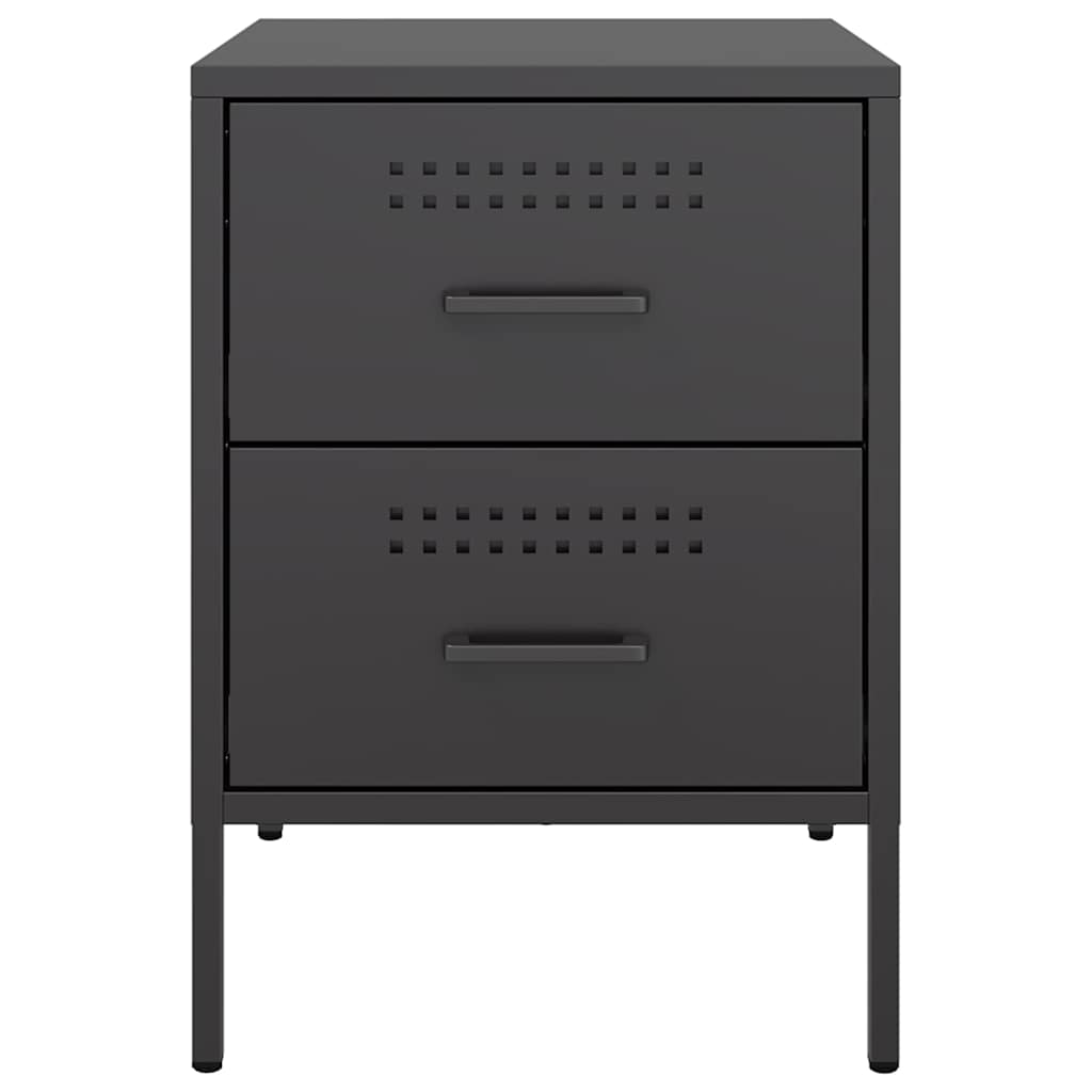 Close up of the two drawers on the black bedside cabinet