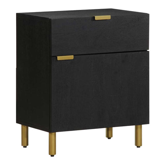 vidaXL Bedside Cabinet Black Engineered Wood with gold handles and legs in a studio setting