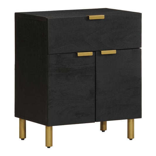vidaXL Bedside Cabinet Black Engineered Wood with gold legs and handles