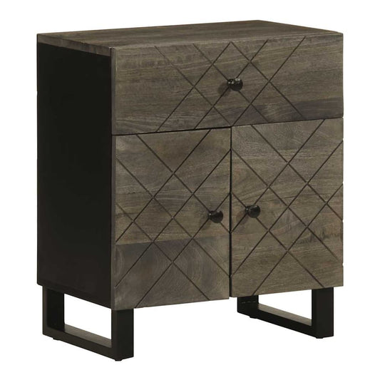 vidaXL Bedside Cabinet Black Solid Wood Mango with a diamond pattern on the doors and drawer