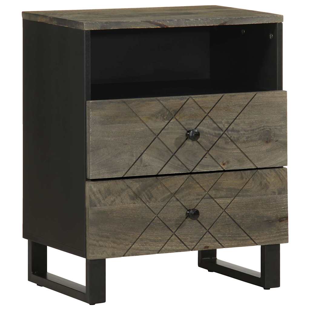 vidaXL Bedside Cabinet Black Solid Wood Mango with two drawers and an open storage shelf