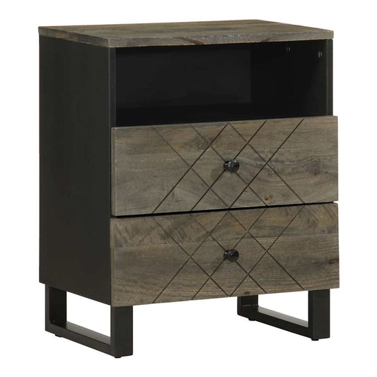 vidaXL Bedside Cabinet Black Solid Wood Mango with two drawers and an open storage shelf