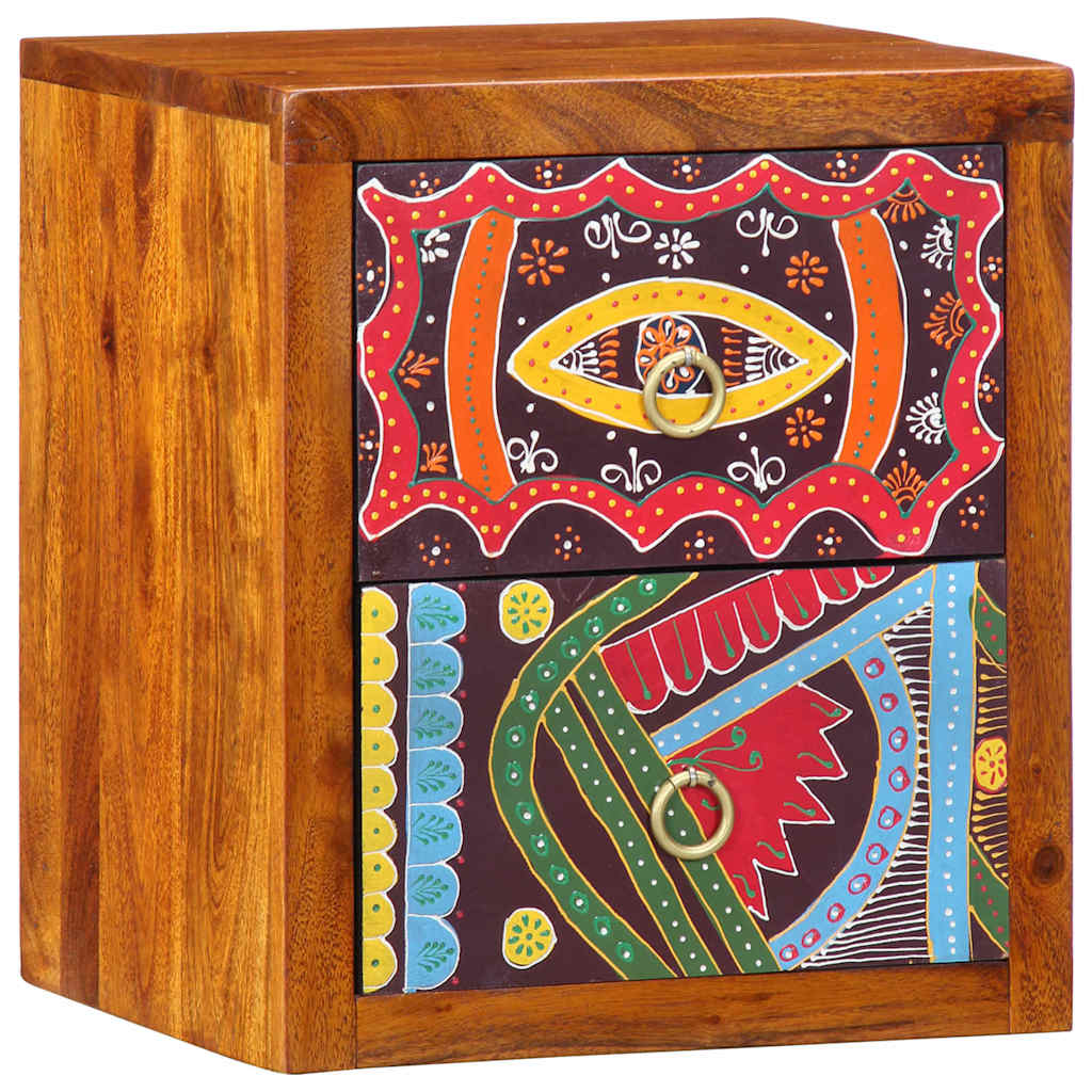 This bedside table is made of solid wood with a warm brown finish