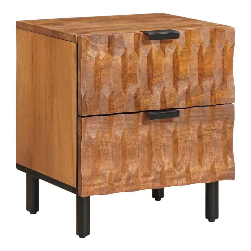 vidaXL Bedside Cabinet Brown Solid Mango Wood with two drawers and black handles