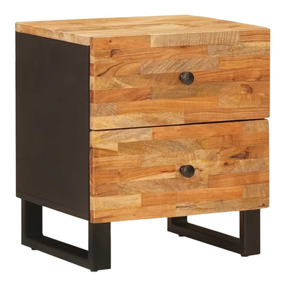 vidaXL Bedside Cabinet Brown Solid Mango Wood with two drawers and black metal legs