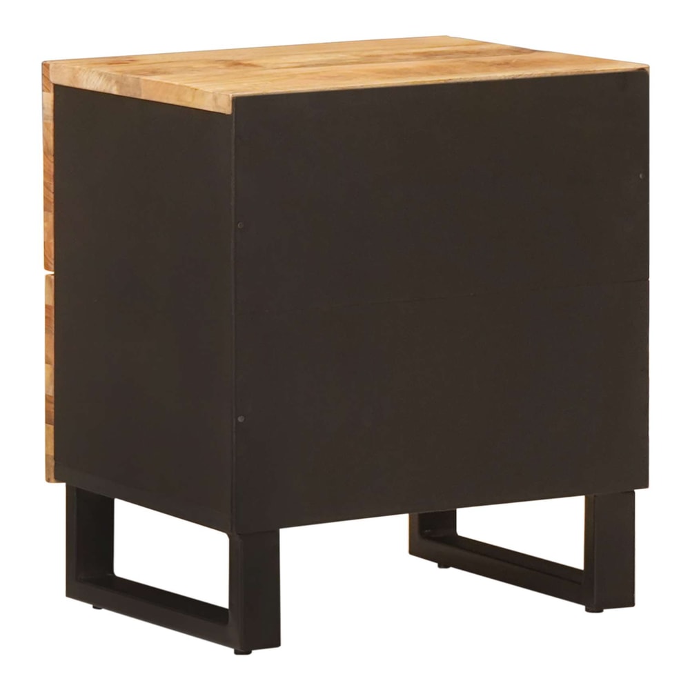 Rear view of the bedside cabinet showing the black metal sides and legs