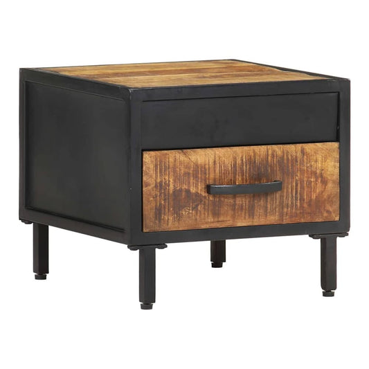 Bedside Cabinet Rough Mango Wood with a drawer and black metal frame