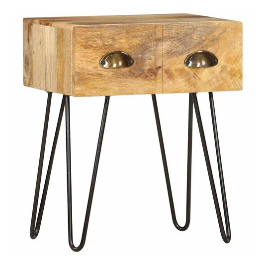 Bedside Cabinet Solid Mango Wood with two drawers and metal hairpin legs