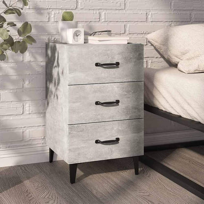 vidaXL Bedside Cabinet Concrete Grey Engineered Wood with three drawers and black handles