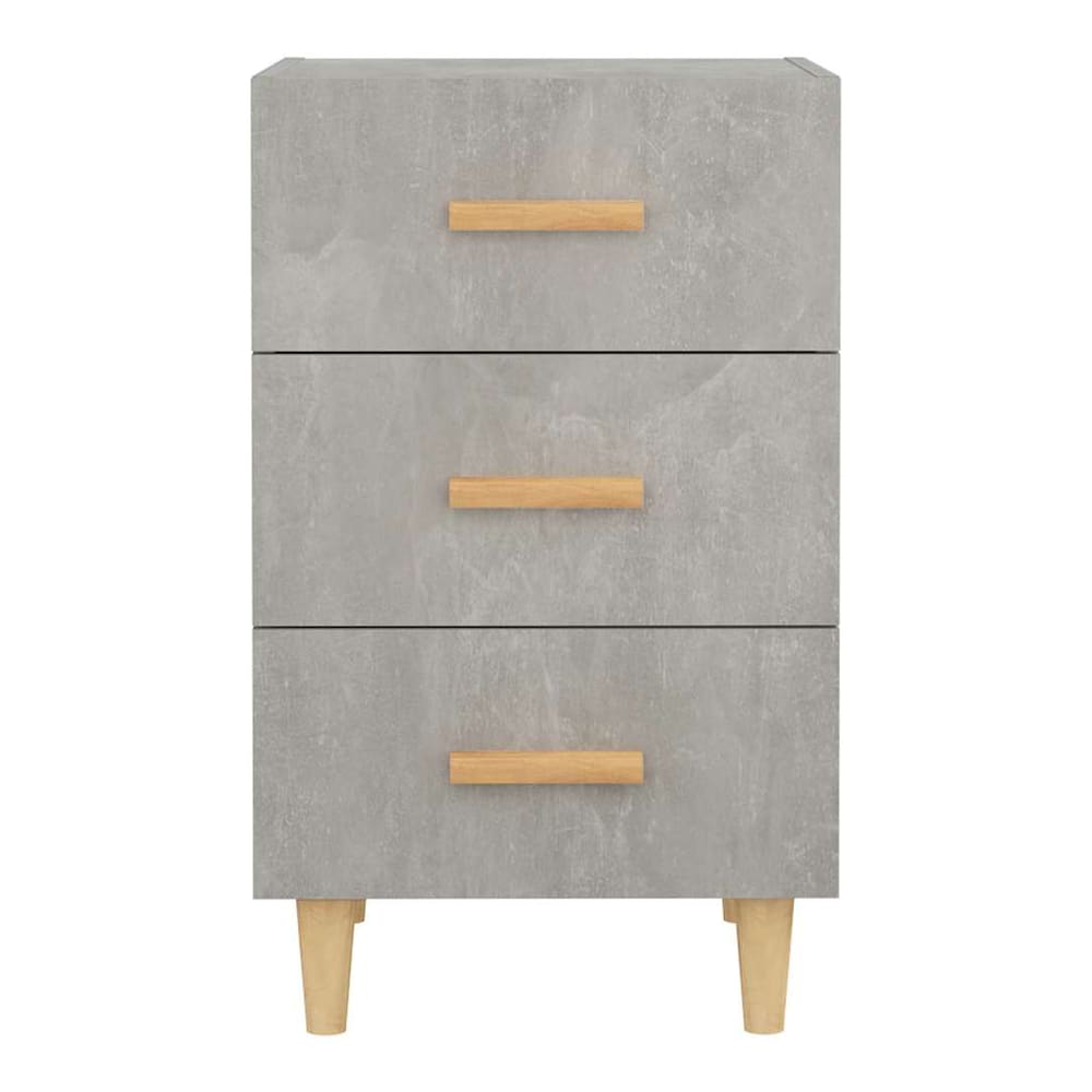 Bedside cabinet in a concrete grey finish with three drawers and wooden handles