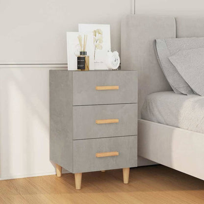 vidaXL Bedside Cabinet Concrete Grey Engineered Wood with three drawers and wooden legs