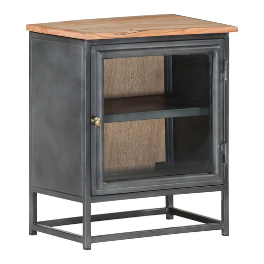 Bedside Cabinet Grey Solid Acacia Wood with a metal frame and glass door