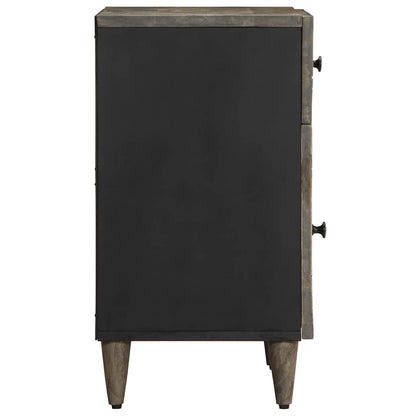 Side view of the light grey bedside table showing the black back panel