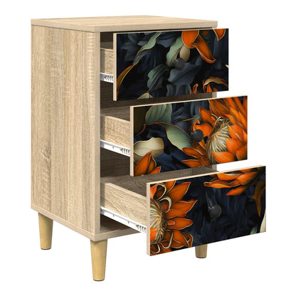 bedside cabinet with all three drawers open showing storage space