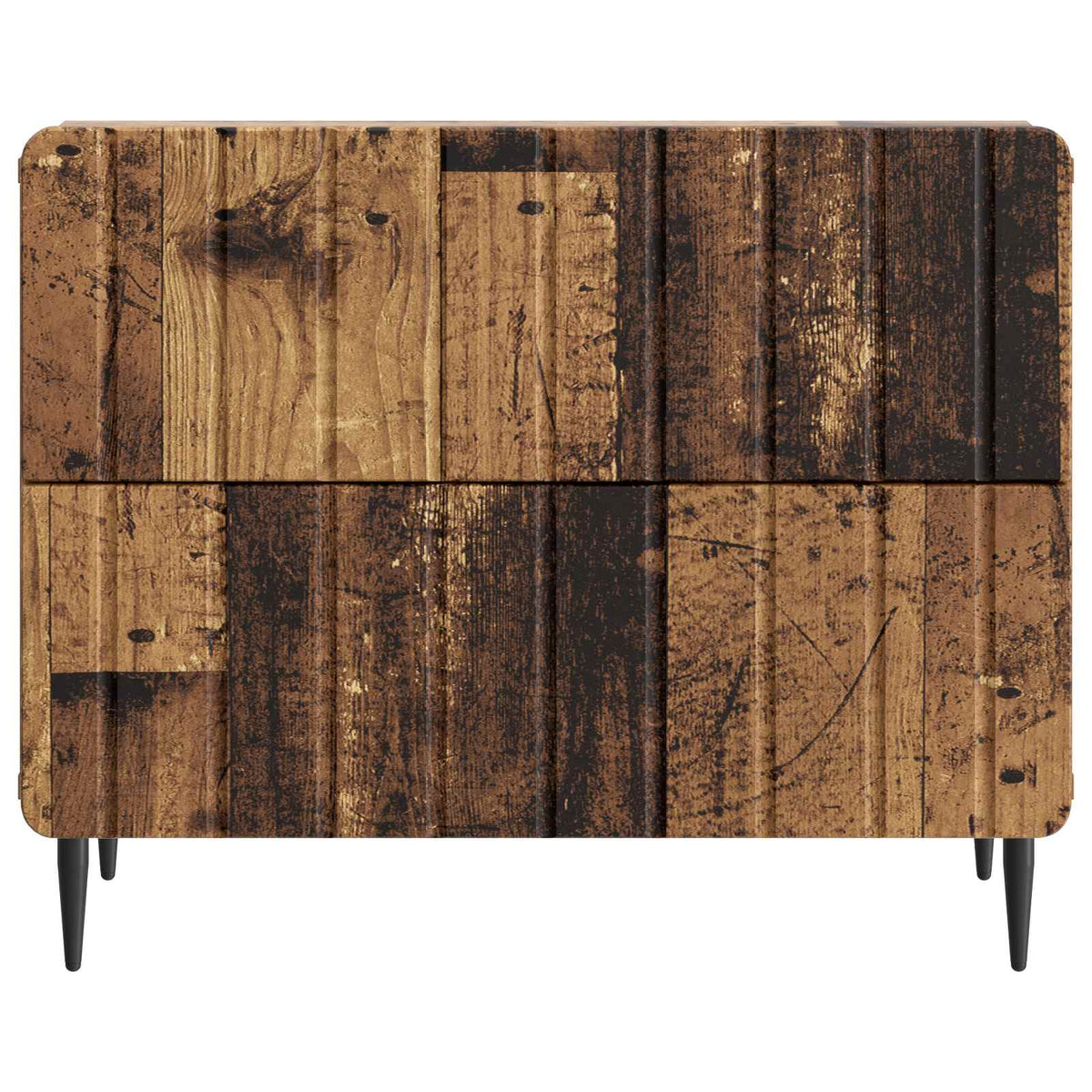 The bedside table showing the front panel with two drawers and vertical textured detailing