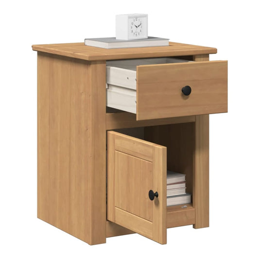 vidaXL Bedside Cabinet PANAMA Solid Wood Pine with the drawer and cupboard door open