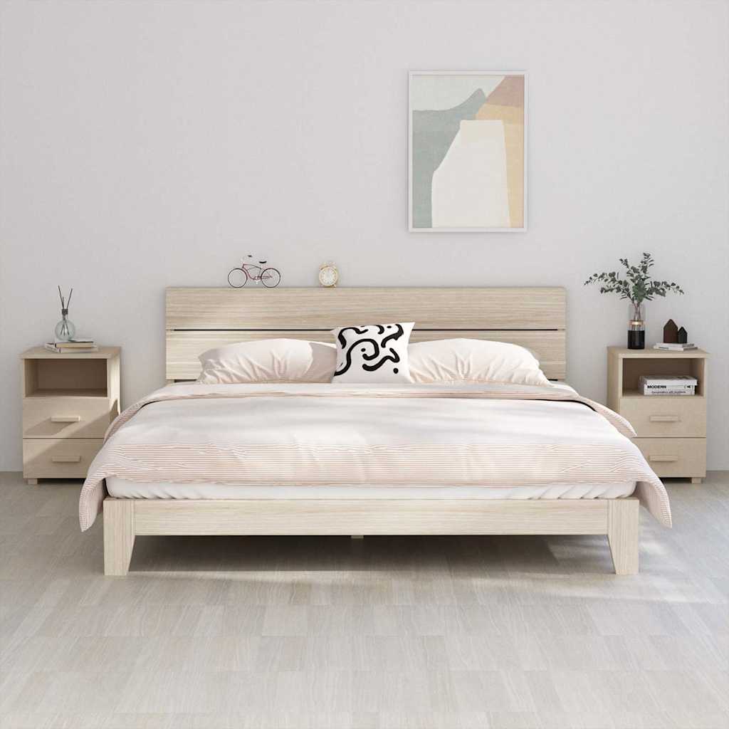 vidaXL Bedside Cabinets "HAMAR" 2 pcs Honey Brown Solid Wood set up in a bedroom next to a bed