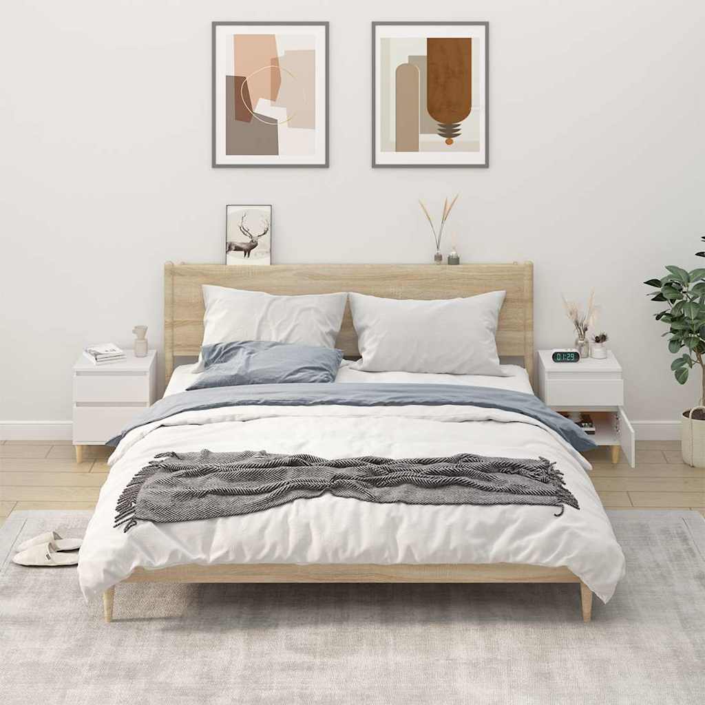 vidaXL Bedside Cabinets 2 pcs White shown in a bedroom setting next to a bed
