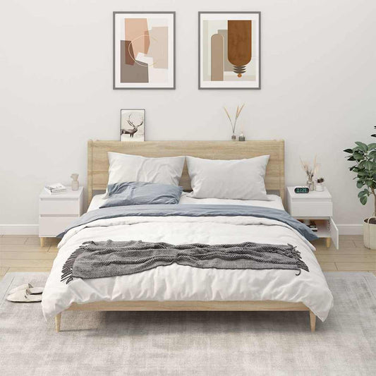 vidaXL Bedside Cabinets 2 pcs White shown in a bedroom setting next to a bed