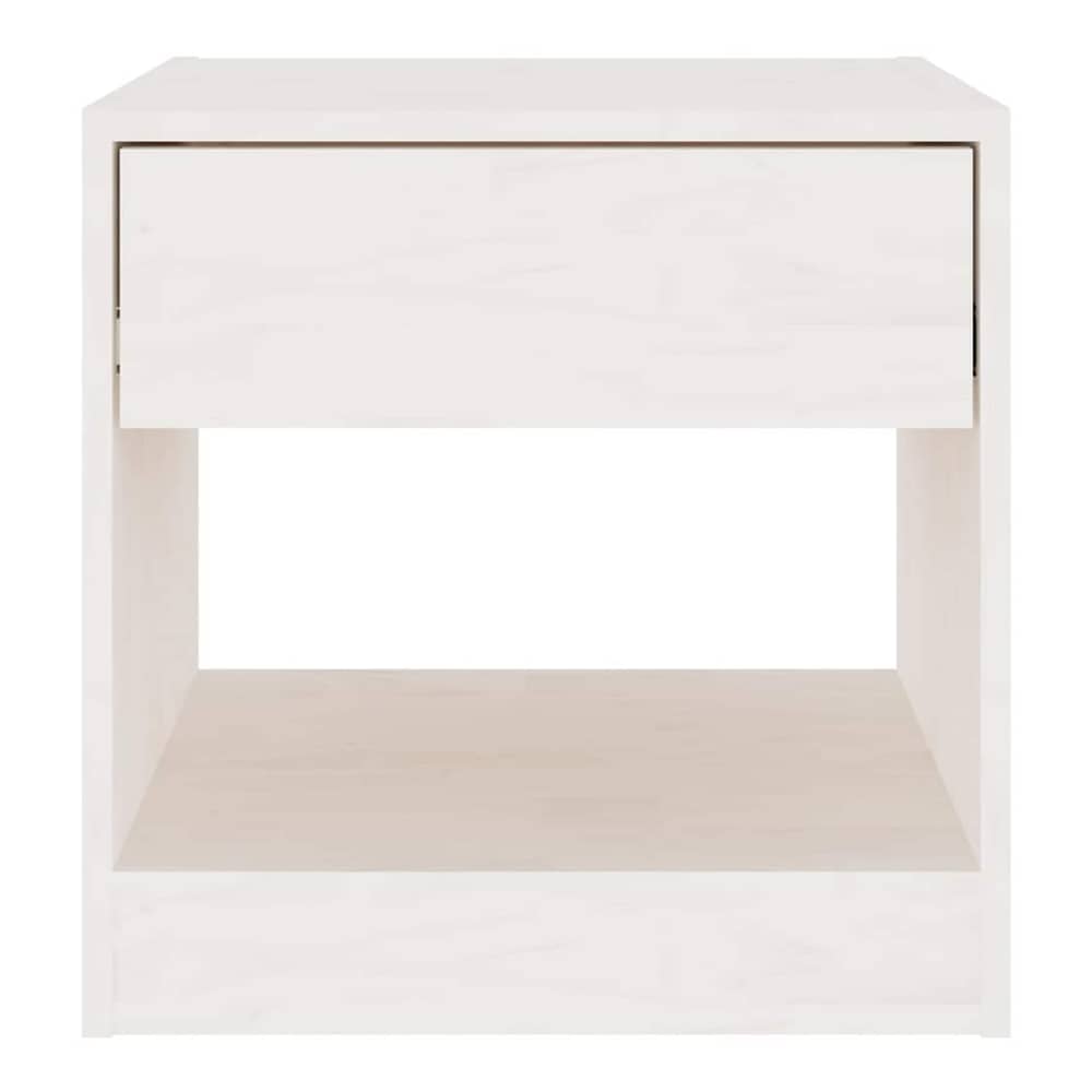 A white solid wood pine bedside cabinet showing its structure