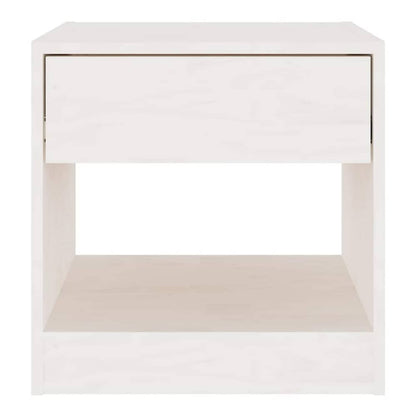 A white solid wood pine bedside cabinet showing its structure
