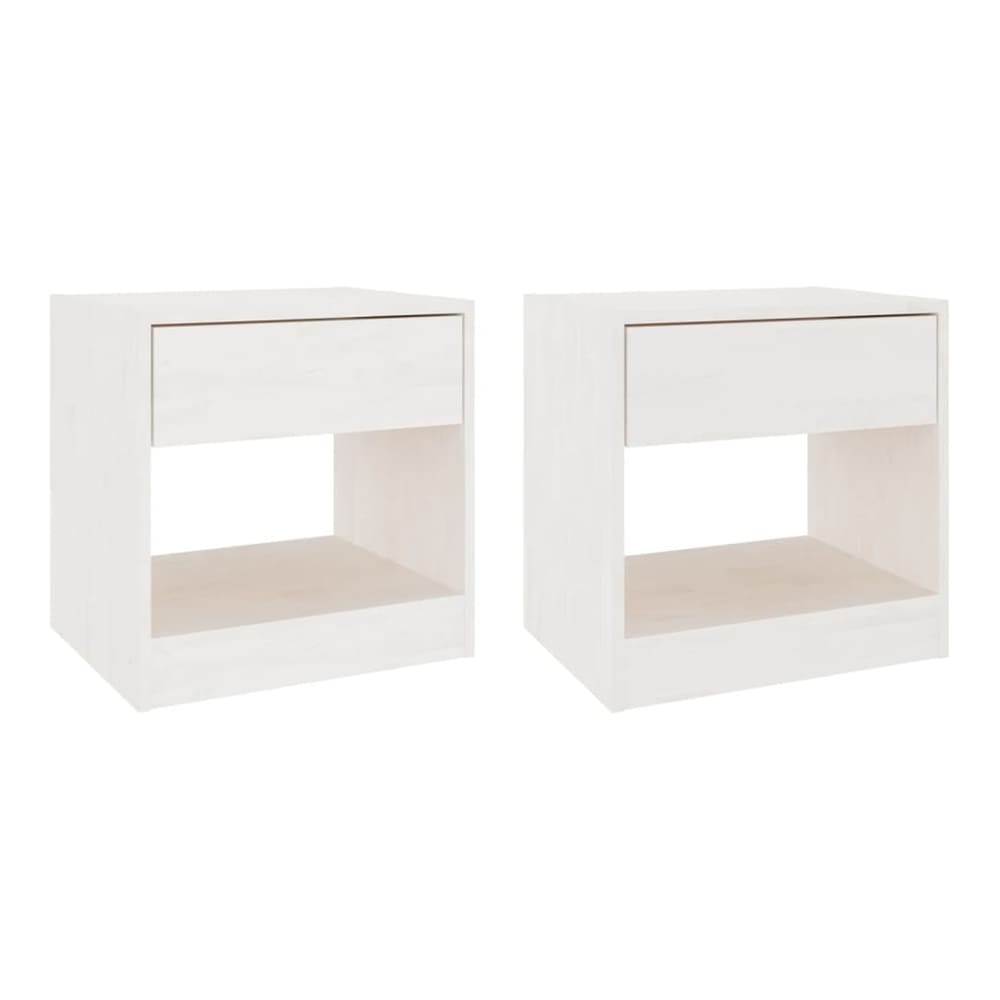 Two white solid wood pine bedside cabinets side by side
