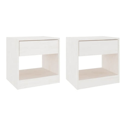 Two white solid wood pine bedside cabinets side by side
