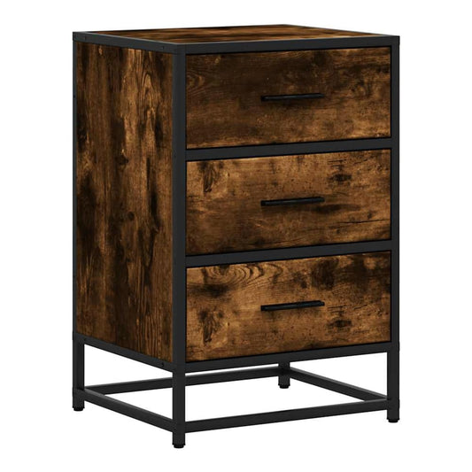 Bedside cabinet with three drawers and a metal frame, front view