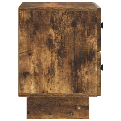 Side view of the rustic wood bedside cabinet showing its depth