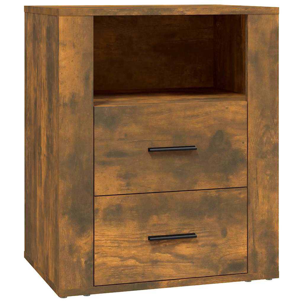 Smoked oak bedside cabinet with two drawers and an open shelf above
